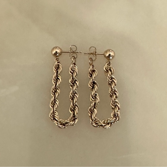 14k Solid Gold Rope Earrings - Picture 2 of 16
